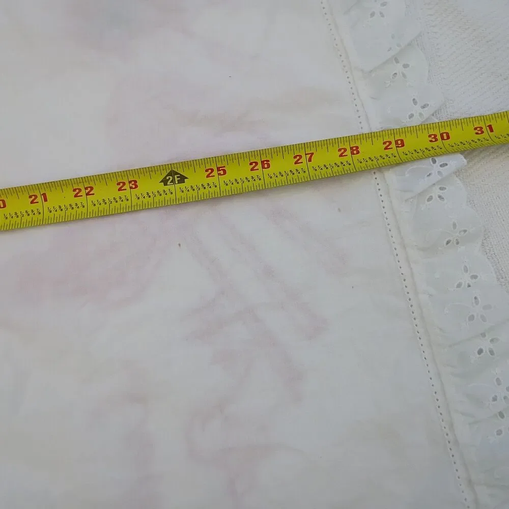 VTG Hand Embroidered Rooster Pillowcase White Eyelet Trim 20x30 Queen Cottage